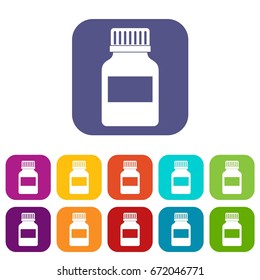 Medicine bottle icons set vector illustration in flat style In colors red, blue, green and other