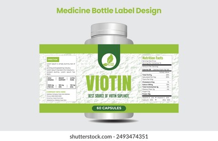 Medicine Bottle label, Package template design, Label design, label template or supplement design	
