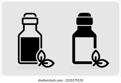 Medicine Bottle And Leaves Outline Icon. Alternative Herbal Medicine Simple Line Vector Icon. Symbol, Logo Illustration.