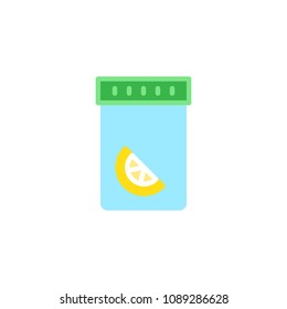 Medicine bottle with lemon inside flat icon, vector sign, colorful pictogram isolated on white. Natural Vitamin C symbol, logo illustration. Flat style design