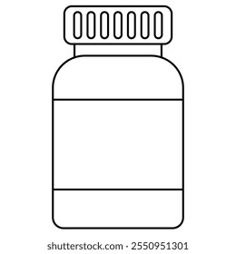 Ilustración vectorial del arte de la línea de la botella de la medicina, dibujo de la línea de la medicación, cápsulas y tabletas en tarro plástico, arte del Clip de la botella de la píldora, Clipart de la botella de la droga, concepto médico de la farmacia