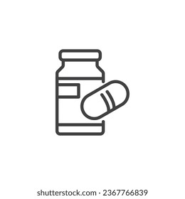 Medicine bottle line icon. linear style sign for mobile concept and web design. Pill bottle outline vector icon. Supplement symbol, logo illustration. Vector graphics