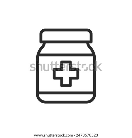 Medicine bottle, linear style icon. Pills. Editable stroke width