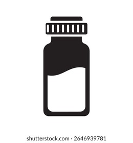 Frasco de medicamento com líquido para xarope farmacêutico ou tratamento medicamentoso Um símbolo de glifo de um recipiente com uma dose prescrita de uma farmácia para cuidados de saúde