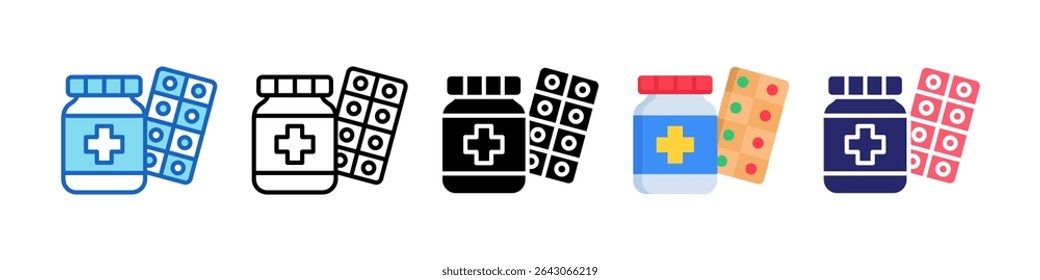 Medicine Bottle Multiple Style Icon Set Collection.