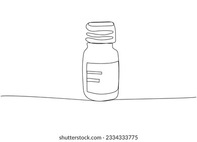 Medicine in a bottle, oil, tincture, powder, tablets one line art. Continuous line drawing of pharmacy, healthcare, drop, therapy, medicine, clean, pharmaceutical, medical, medication.