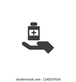 medicine bottle on hand vector icon illustration