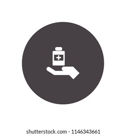 medicine bottle on hand vector icon illustration