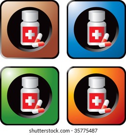 medicine bottle on multicolored web icons