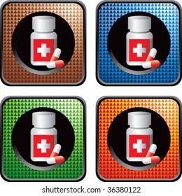 medicine bottle on multicolored web icons