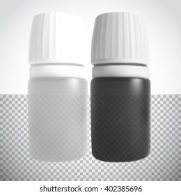 Medicine bottle on white background. Medicine bottle for pills, oil or other. Examples and templates isolated.