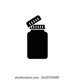 Frasco de medicamento com tampa aberta para cuidados de saúde e medicamentos