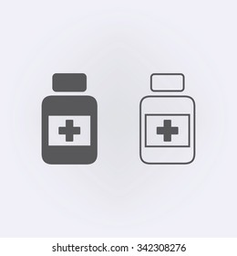 Medicine bottle outline icon. Vector illustration