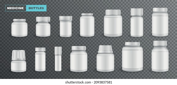 Medicine Bottle Packaging Blank Transparent Realistic Set Isolated Vector Illustration