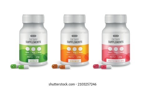 Medicine bottle packaging mockup blank realistic set isolated vector illustration - Shutterstock ID 2103257246