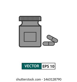 Medicine bottle and pill icon. Isolated on white background. Vector illustration EPS 10