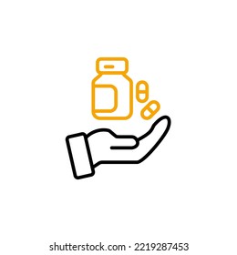 Medicine bottle and pills line icon. Simple element illustration. Medicine bottle and pills concept outline symbol design.