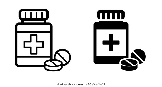 Medicine bottle and pills, Medicament icon vector illustration