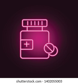 Medicine bottle and pills neon icon. Elements of Medecine set. Simple icon for websites, web design, mobile app, info graphics