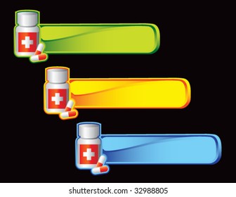 medicine bottle and pills on colored tabs