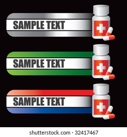 medicine bottle and pills on specialized banners