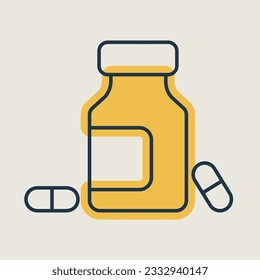 Medicine bottle and pills vector isolated icon. Medicament. Medicine and medical support sign. Graph symbol for medical web site and apps design, logo, app, UI