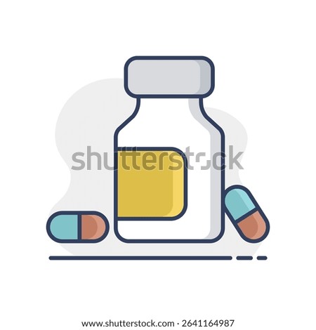 Medicine bottle and pills vector isolated icon. Medicament. Medicine and medical support sign. Graph symbol for medical web site and apps design, logo, app, UI