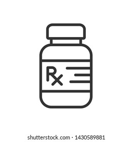 Medicine Bottle With Rx Symbol, Isolated Line Icon