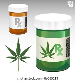 Medicine Bottle With Rx Symbol And Medical Marijuana Green Bottle