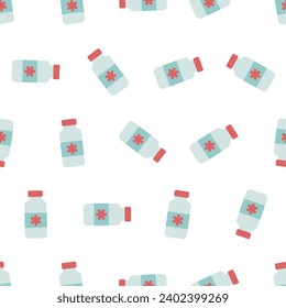 Medicine bottle seamless pattern. Suitable for backgrounds, wallpapers, fabrics, textiles, wrapping papers, printed materials, and many more. Editable vector.