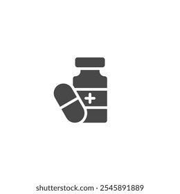 Medicine bottle silhouette icon vector. painkiller pills drug bottles blister illustration. for clinic, pharmacy, drugstore.