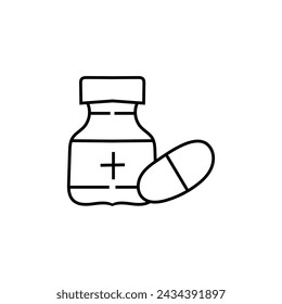 Medicine bottle with tablet line and flat style hand drawn icon