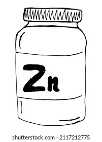 Medicine bottle with tablets. Zinc tablets for recovery from a viral illness. Coronavirus recovery zinc tablets. Vector, Illustration.