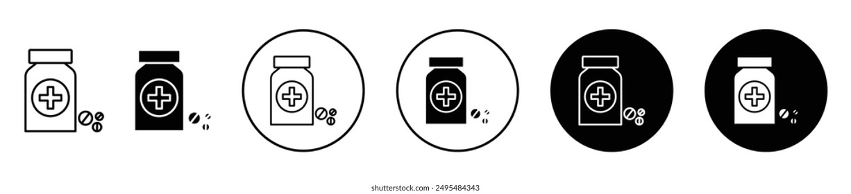 Medicine bottle thin line vector icon set.