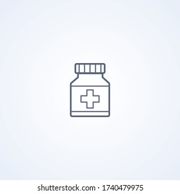 Frasco de medicina, mejor icono de la línea gris vector sobre fondo blanco, EPS 10