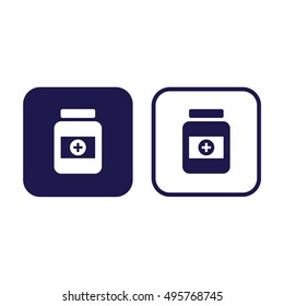 Medicine bottle vector icon. Blue and white