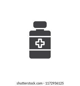 Medicine bottle vector icon. filled flat sign for mobile concept and web design. Medical container simple solid icon. Symbol, logo illustration. Pixel perfect vector graphics