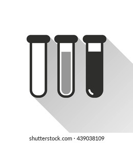 Medicine bottle vector icon with long shadow. Black illustration isolated on with background for graphic and web design.