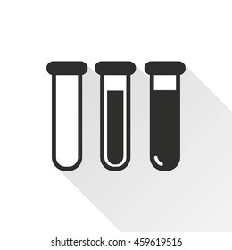 Medicine bottle vector icon with long shadow. Black illustration isolated on white background for graphic and web design.