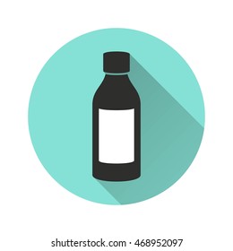 Medicine bottle vector icon with long shadow. Illustration isolated for graphic and web design.