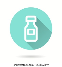 Medicine bottle vector icon with long shadow. Illustration isolated for graphic and web design.