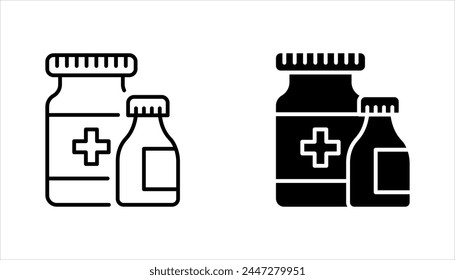 Conjunto de iconos de Vector de botella de medicina. Ilustración vectorial sobre fondo blanco