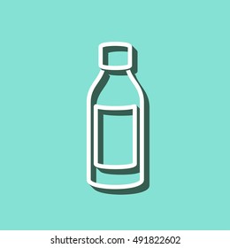 Medicine bottle vector icon with shadow. White illustration isolated on green background for graphic and web design.