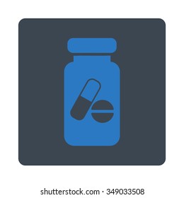 Medicine Bottle vector icon. Style is flat rounded square button, smooth blue colors, white background.
