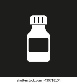 Medicine bottle vector icon. White illustration isolated on black background for graphic and web design.