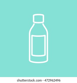 Medicine bottle vector icon. White illustration isolated on green background for graphic and web design.