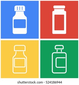 Medicine bottle vector icons set. White illustration isolated for graphic and web design.