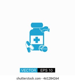 Medicine bottle vector. Isolated blue icon on white background.