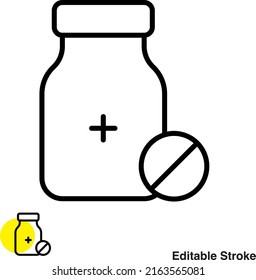 Icono de la línea del vector del frasco de Medicina