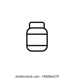 Medicine bottle or vial black line icon. Pharmacy or drug abstract design. Trendy flat isolated symbol sign for: illustration, outline, logo, mobile, app, emblem, web, dev, site, ui, ux. Vector EPS 10